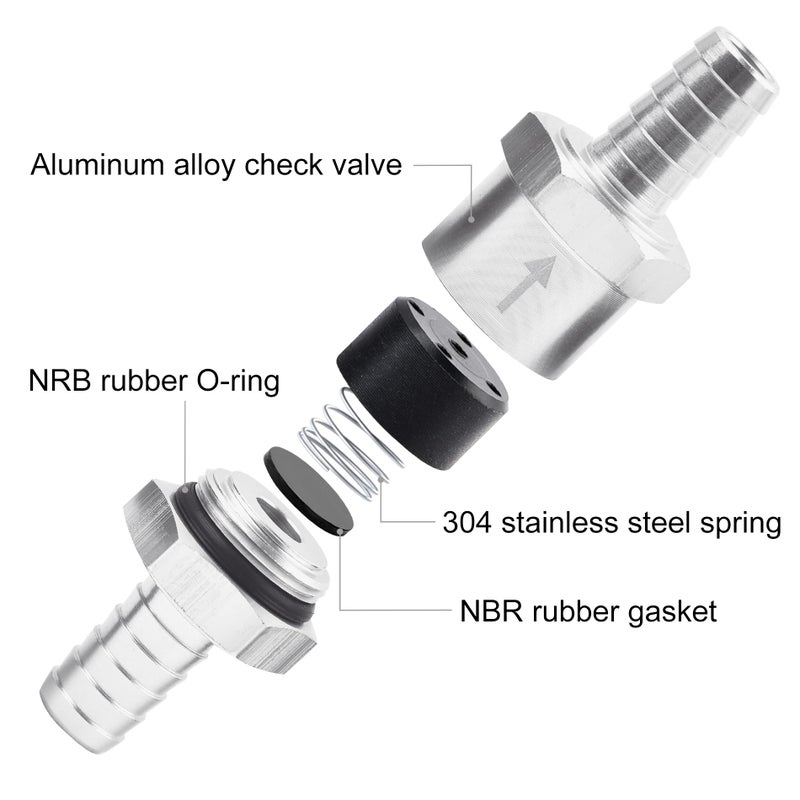 EVIL ENERGY 3/8" Fuel Check Valve One Way Inline Non Return Diesel Gasoline Silver (10mm OD,2PCS) - Image 3